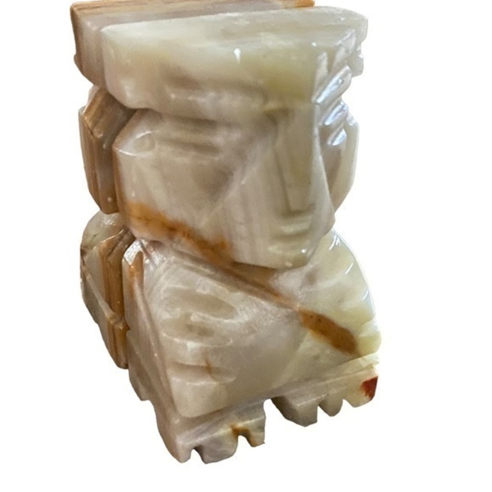 Vintage Pair of Carved Aztec Onyx Stone Bookends Small